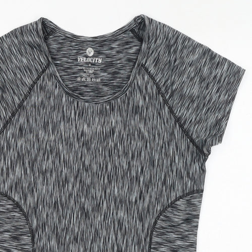 Velocity Womens Grey Geometric Polyester Basic T-Shirt Size M Round Neck Pullover