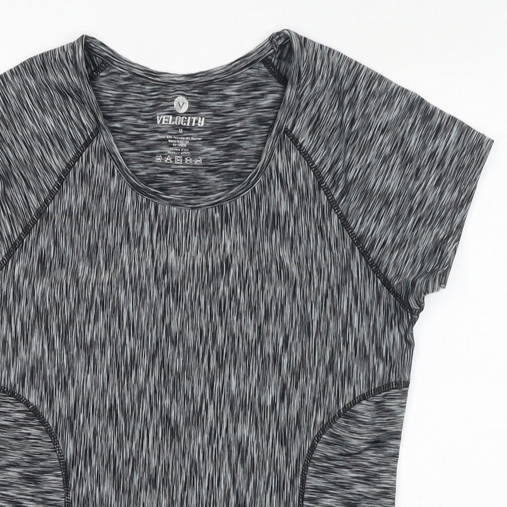 Velocity Womens Grey Geometric Polyester Basic T-Shirt Size M Round Neck Pullover