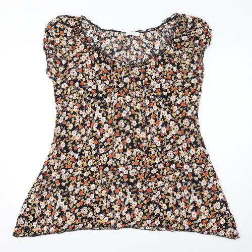 Yours Womens Black Floral Viscose Basic T-Shirt Size 18 Round Neck