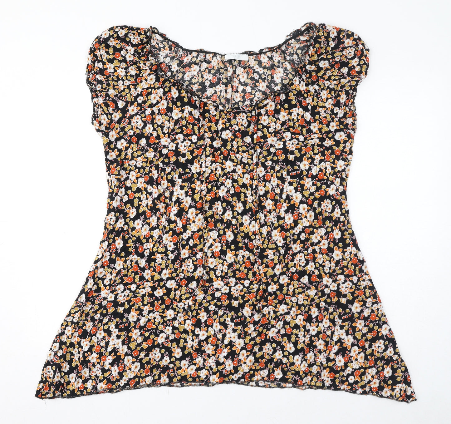 Yours Womens Black Floral Viscose Basic T-Shirt Size 18 Round Neck