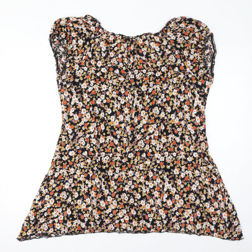 Yours Womens Black Floral Viscose Basic T-Shirt Size 18 Round Neck