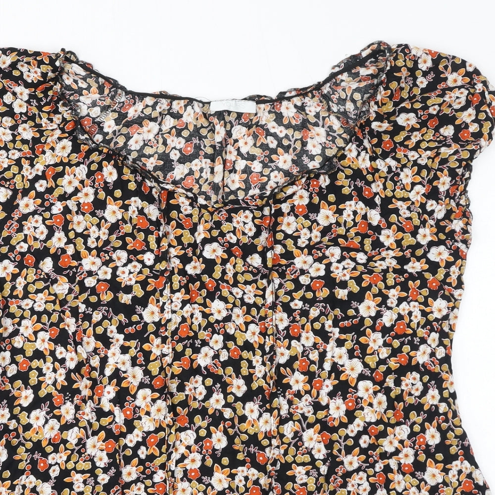 Yours Womens Black Floral Viscose Basic T-Shirt Size 18 Round Neck