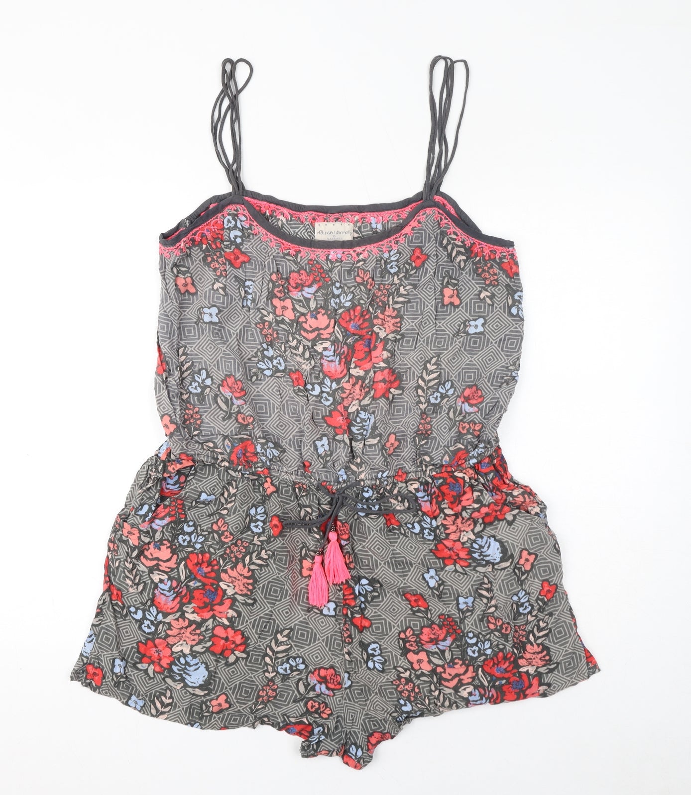 MANTARAY PRODUCTS Womens Grey Floral Viscose Playsuit One-Piece Size 16 L15 in Pullover