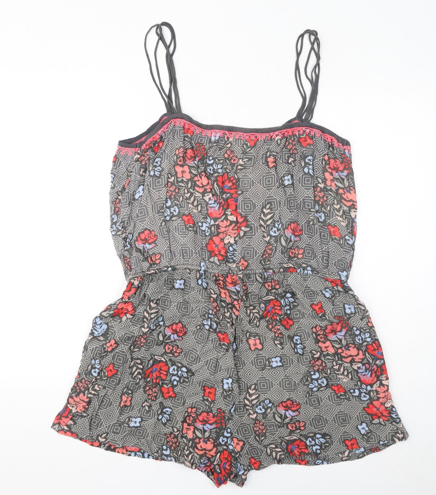 MANTARAY PRODUCTS Womens Grey Floral Viscose Playsuit One-Piece Size 16 L15 in Pullover