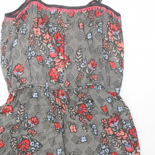 MANTARAY PRODUCTS Womens Grey Floral Viscose Playsuit One-Piece Size 16 L15 in Pullover