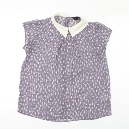 Dorothy Perkins Womens Purple Geometric Polyester Basic Blouse Size 12 Collared - Ballerina