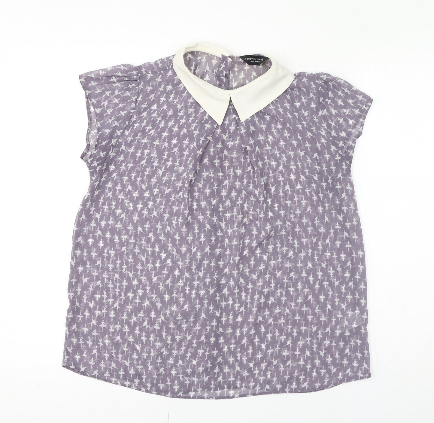 Dorothy Perkins Womens Purple Geometric Polyester Basic Blouse Size 12 Collared - Ballerina
