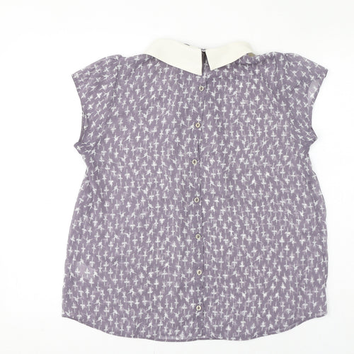 Dorothy Perkins Womens Purple Geometric Polyester Basic Blouse Size 12 Collared - Ballerina