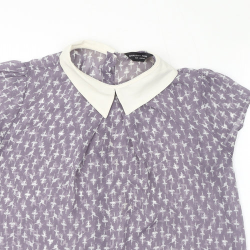 Dorothy Perkins Womens Purple Geometric Polyester Basic Blouse Size 12 Collared - Ballerina
