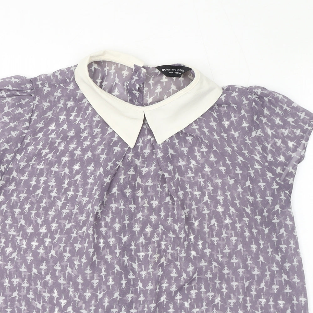 Dorothy Perkins Womens Purple Geometric Polyester Basic Blouse Size 12 Collared - Ballerina
