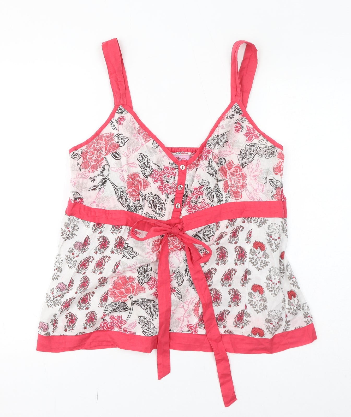 Monsoon Womens Pink Geometric Cotton Basic Tank Size 16 V-Neck