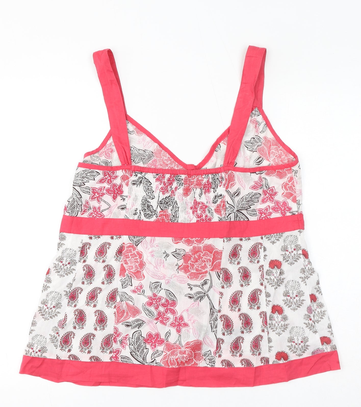 Monsoon Womens Pink Geometric Cotton Basic Tank Size 16 V-Neck