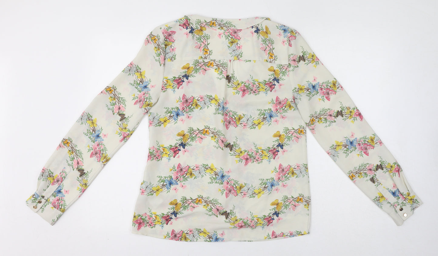Oasis Womens White Floral Polyester Basic Blouse Size 10 V-Neck
