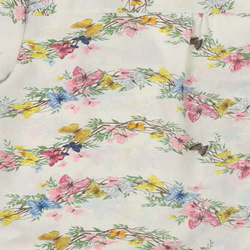 Oasis Womens White Floral Polyester Basic Blouse Size 10 V-Neck