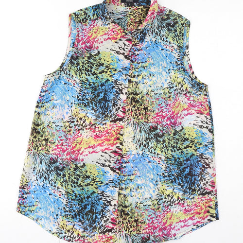 Therapy Womens Multicoloured Geometric Polyester Basic Button-Up Size 8 Collared