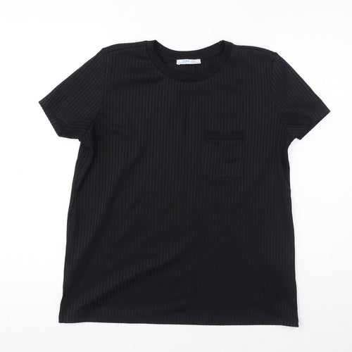 Zara Womens Black Polyester Basic T-Shirt Size M Round Neck