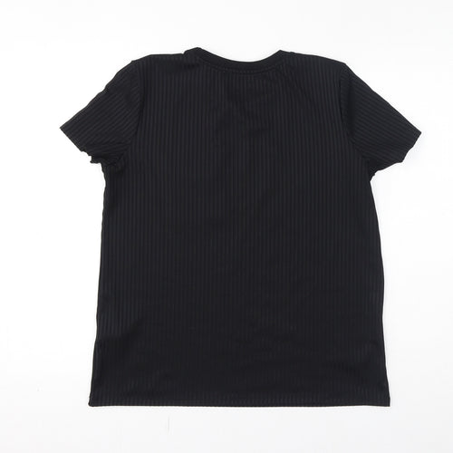 Zara Womens Black Polyester Basic T-Shirt Size M Round Neck