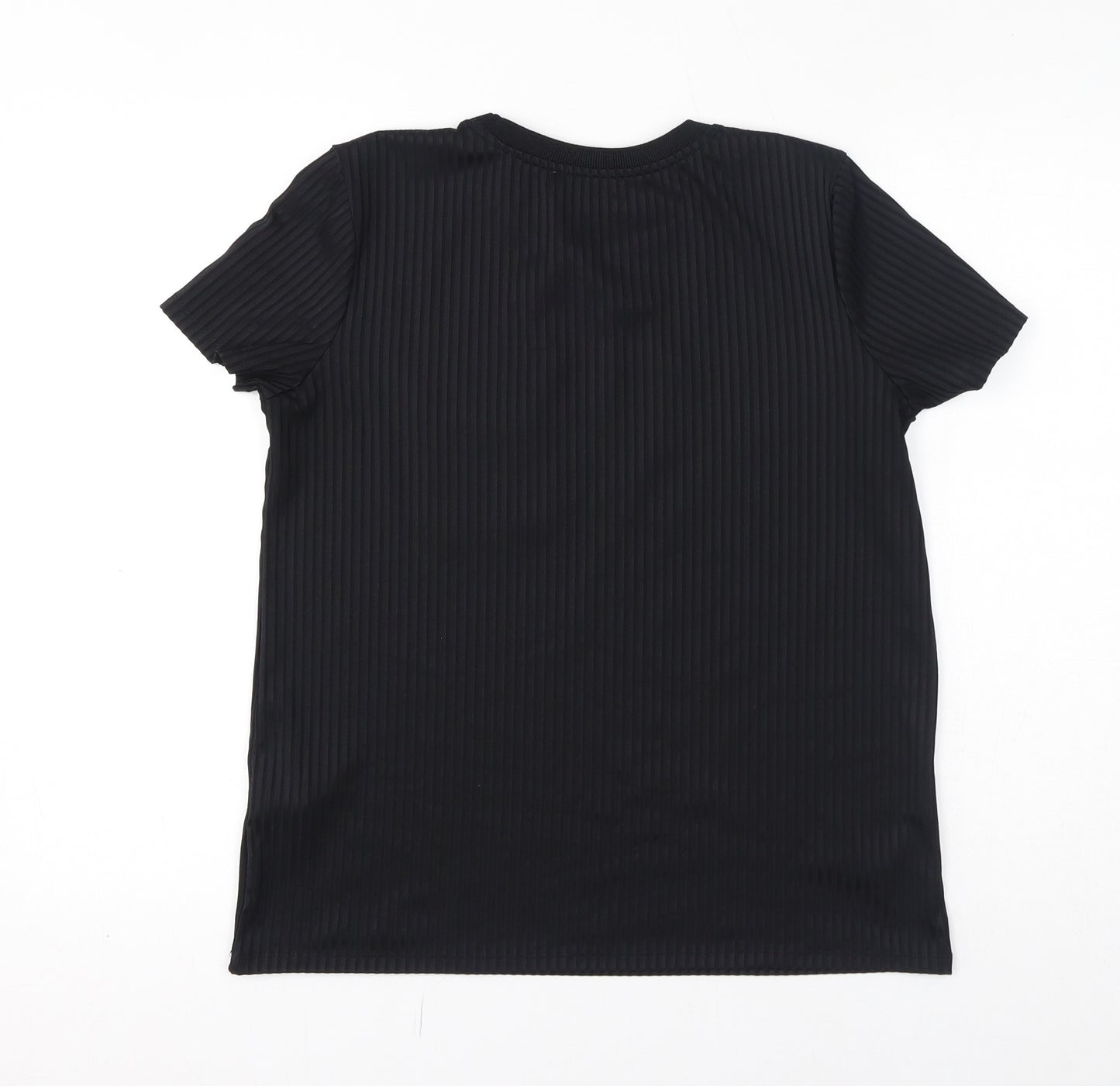 Zara Womens Black Polyester Basic T-Shirt Size M Round Neck