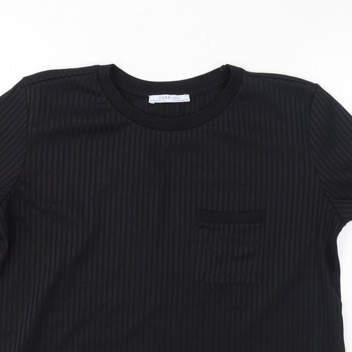 Zara Womens Black Polyester Basic T-Shirt Size M Round Neck