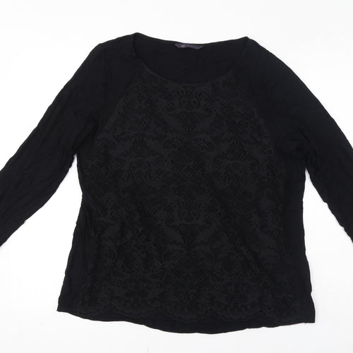 Marks and Spencer Womens Black Viscose Basic T-Shirt Size 16 Round Neck