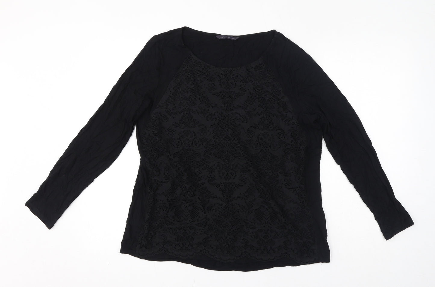 Marks and Spencer Womens Black Viscose Basic T-Shirt Size 16 Round Neck