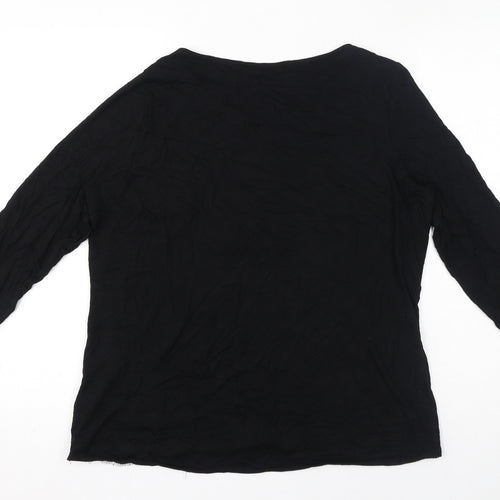 Marks and Spencer Womens Black Viscose Basic T-Shirt Size 16 Round Neck