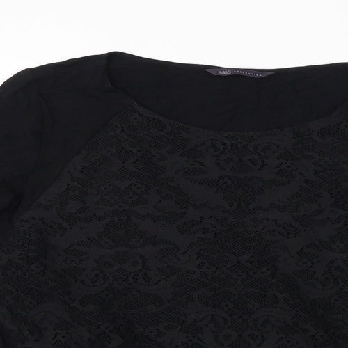 Marks and Spencer Womens Black Viscose Basic T-Shirt Size 16 Round Neck