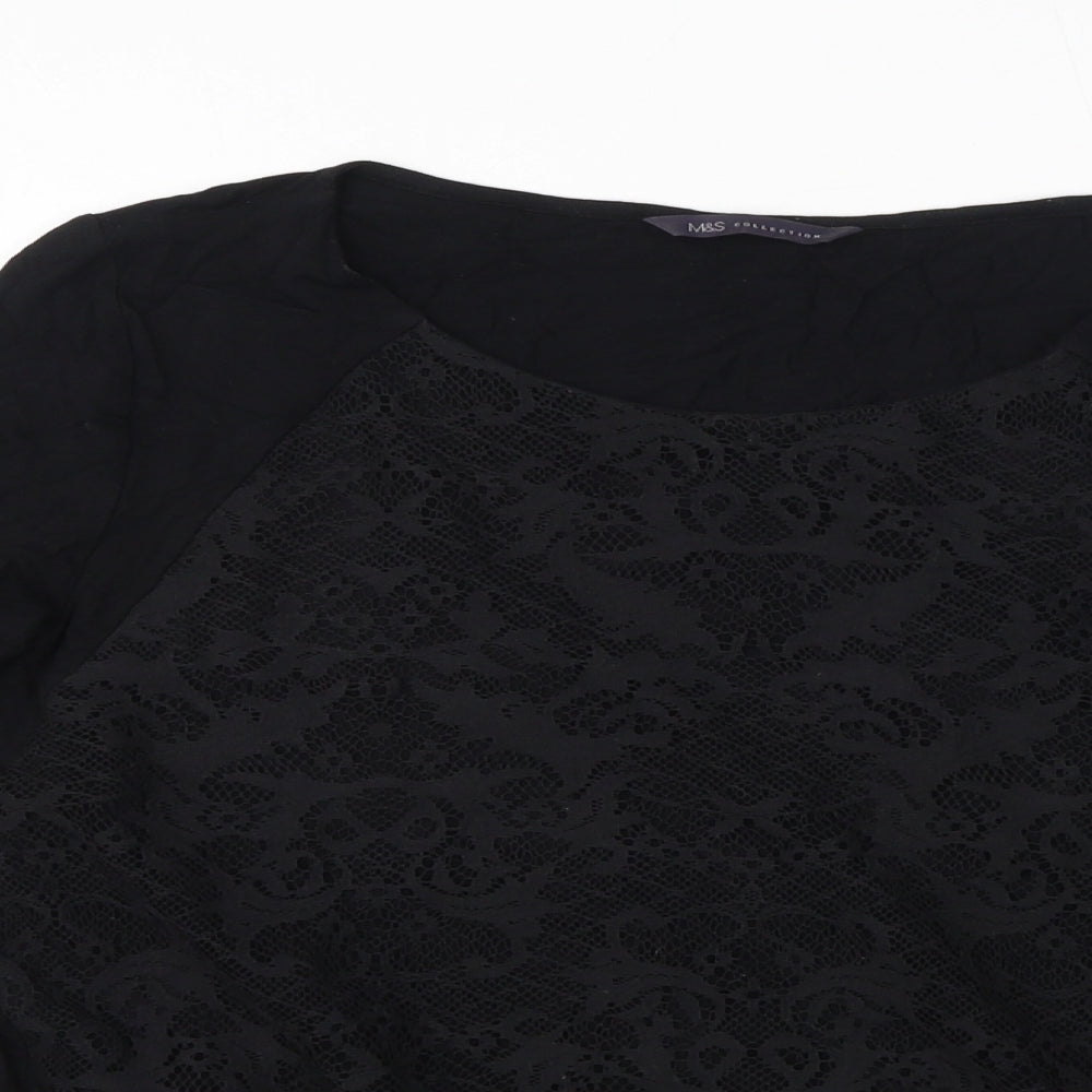 Marks and Spencer Womens Black Viscose Basic T-Shirt Size 16 Round Neck