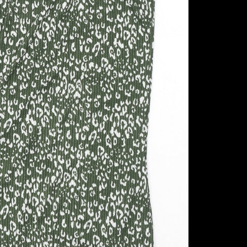 Gilli Womens Green Animal Print Polyester Bodysuit One-Piece Size L Button - Leopard Print
