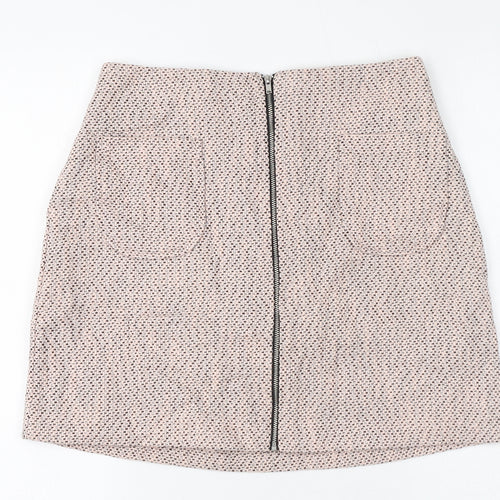 New Look Womens Pink Geometric Cotton A-Line Skirt Size 8 Zip