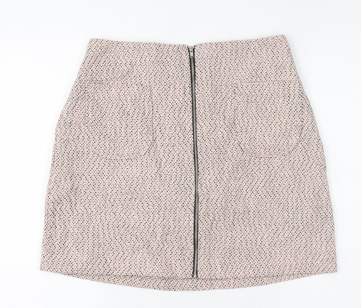 New Look Womens Pink Geometric Cotton A-Line Skirt Size 8 Zip