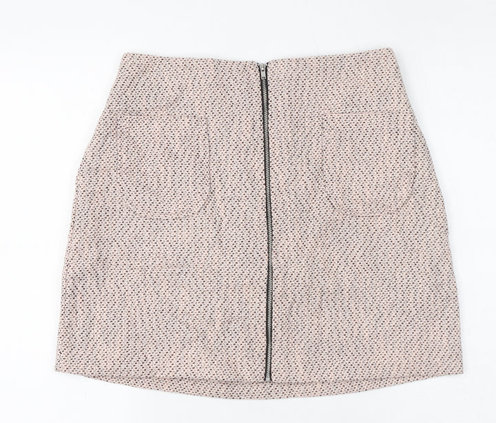 New Look Womens Pink Geometric Cotton A-Line Skirt Size 8 Zip