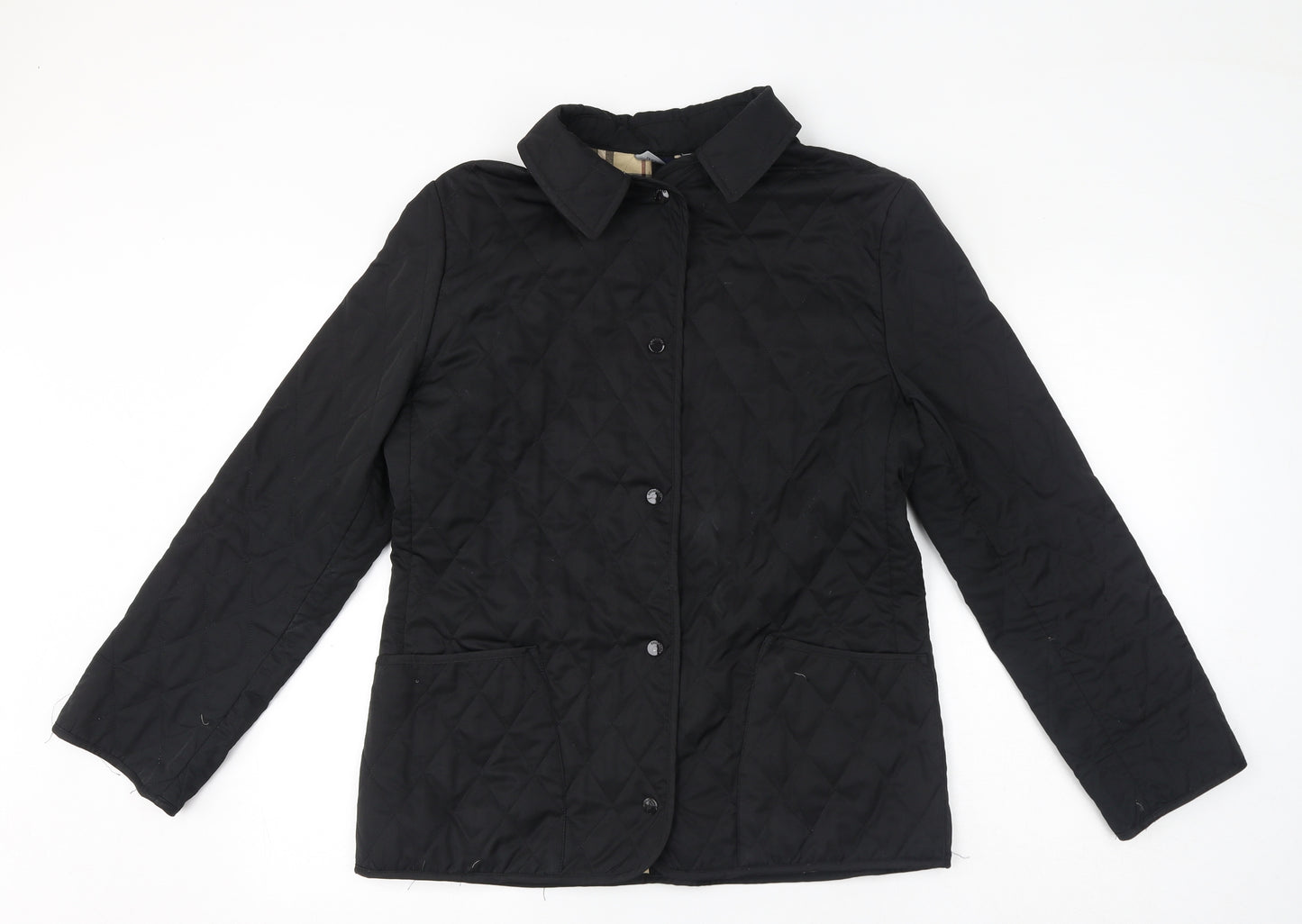 Burberry Womens Black Quilted Jacket Size M Button