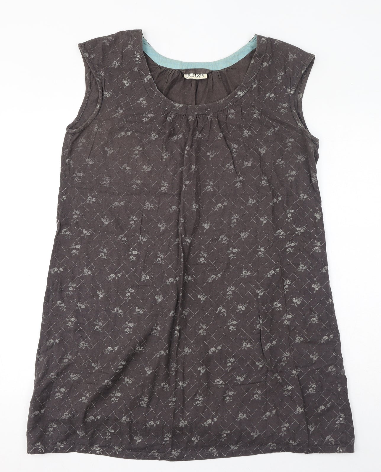 Toast Womens Grey Geometric 100% Cotton Shift Size 10 Round Neck Pullover - Floral