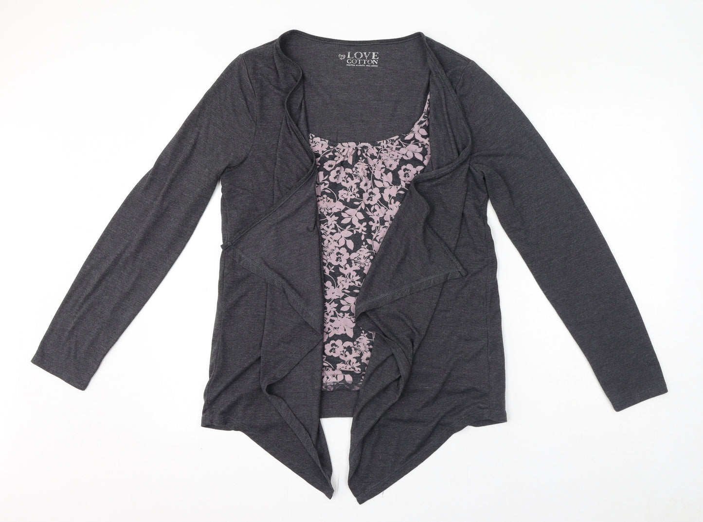 BHS Womens Grey Cotton Basic Blouse Size 14 Scoop Neck - Twin Set