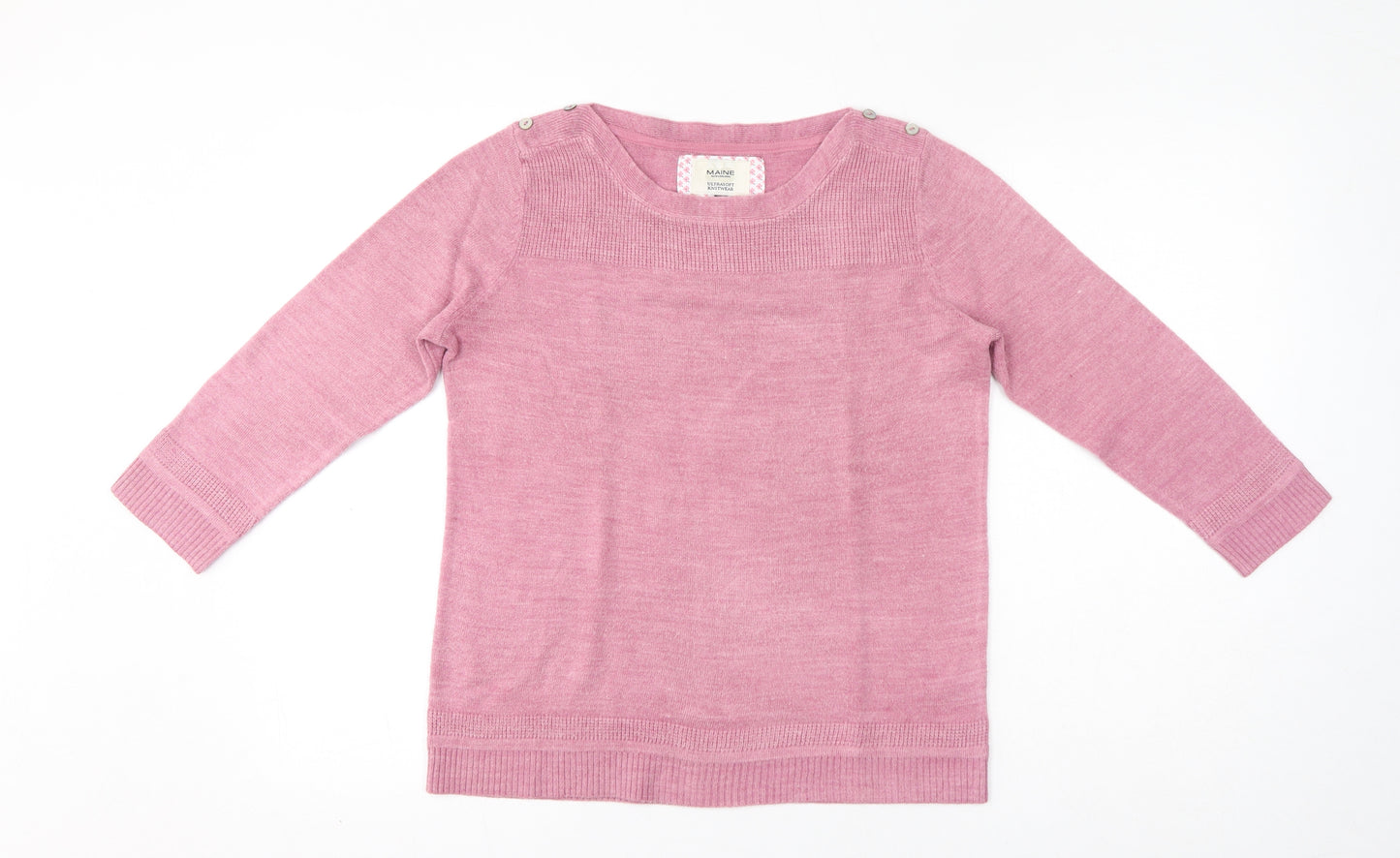 Maine Womens Pink Round Neck Acrylic Pullover Jumper Size 12