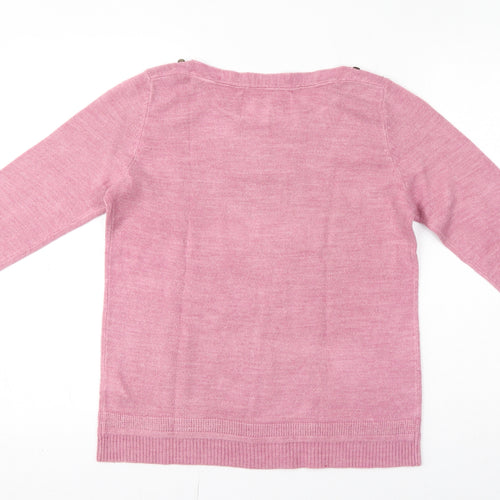 Maine Womens Pink Round Neck Acrylic Pullover Jumper Size 12