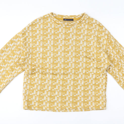 Marks and Spencer Womens Yellow Round Neck Geometric Viscose Pullover Jumper Size 10