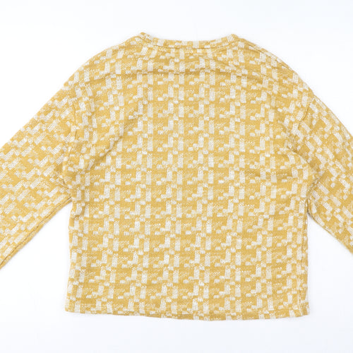 Marks and Spencer Womens Yellow Round Neck Geometric Viscose Pullover Jumper Size 10