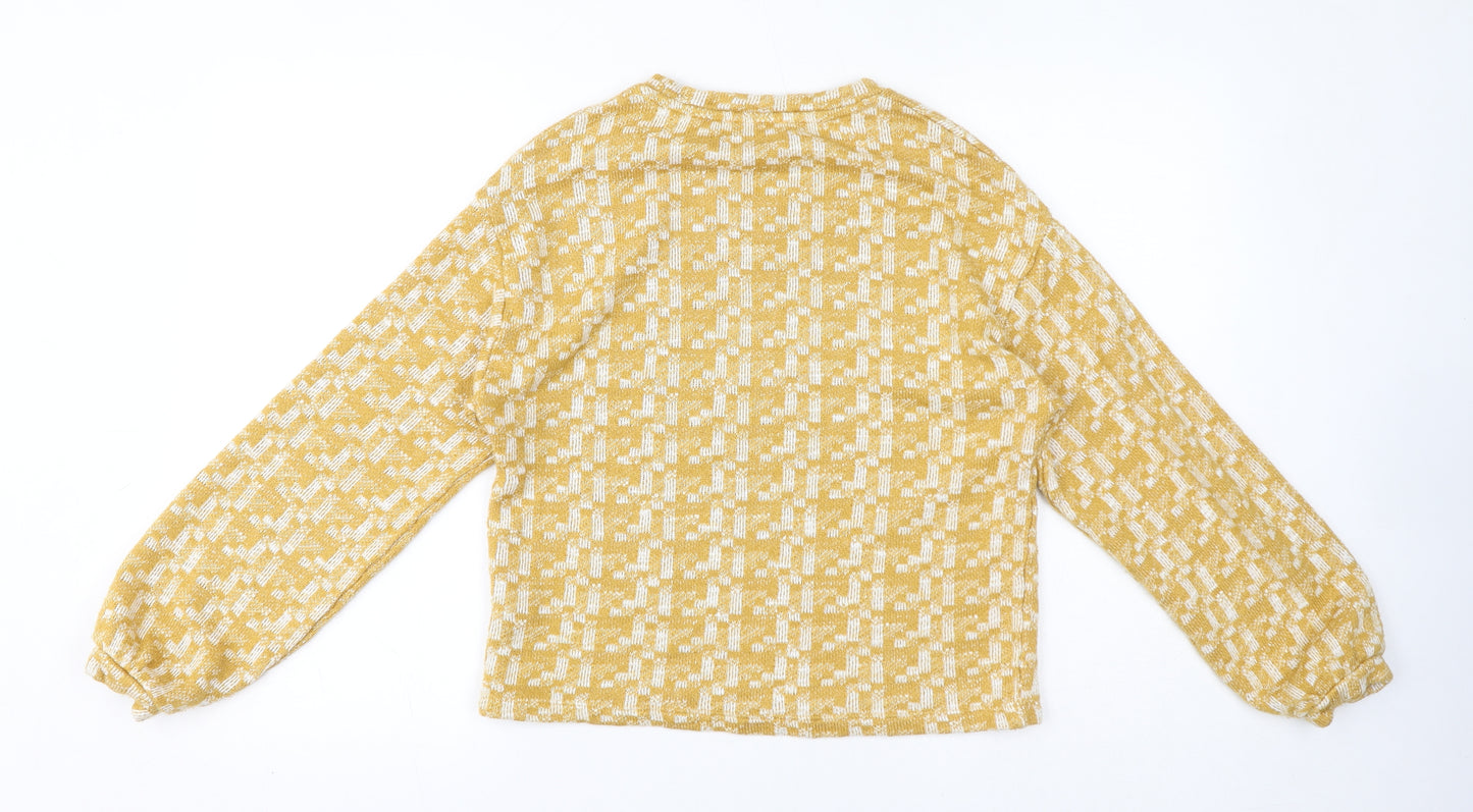 Marks and Spencer Womens Yellow Round Neck Geometric Viscose Pullover Jumper Size 10