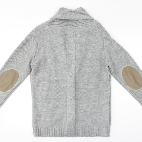 Angel Womens Grey V-Neck Acrylic Cardigan Jumper Size XS - Elbow patches