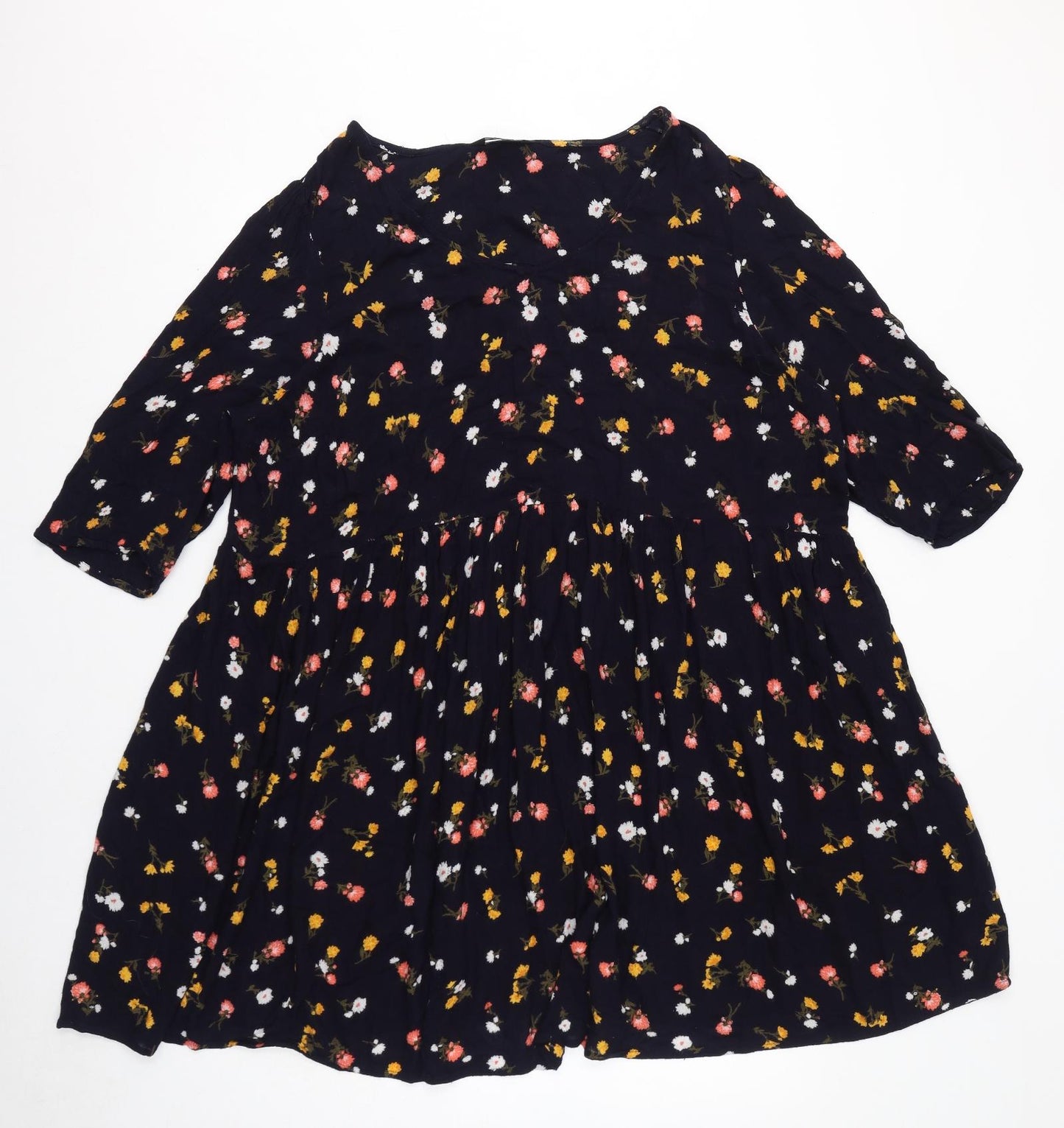 Evans Womens Blue Floral Viscose A-Line Size 20 Round Neck Pullover