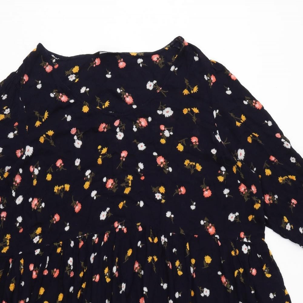 Evans Womens Blue Floral Viscose A-Line Size 20 Round Neck Pullover