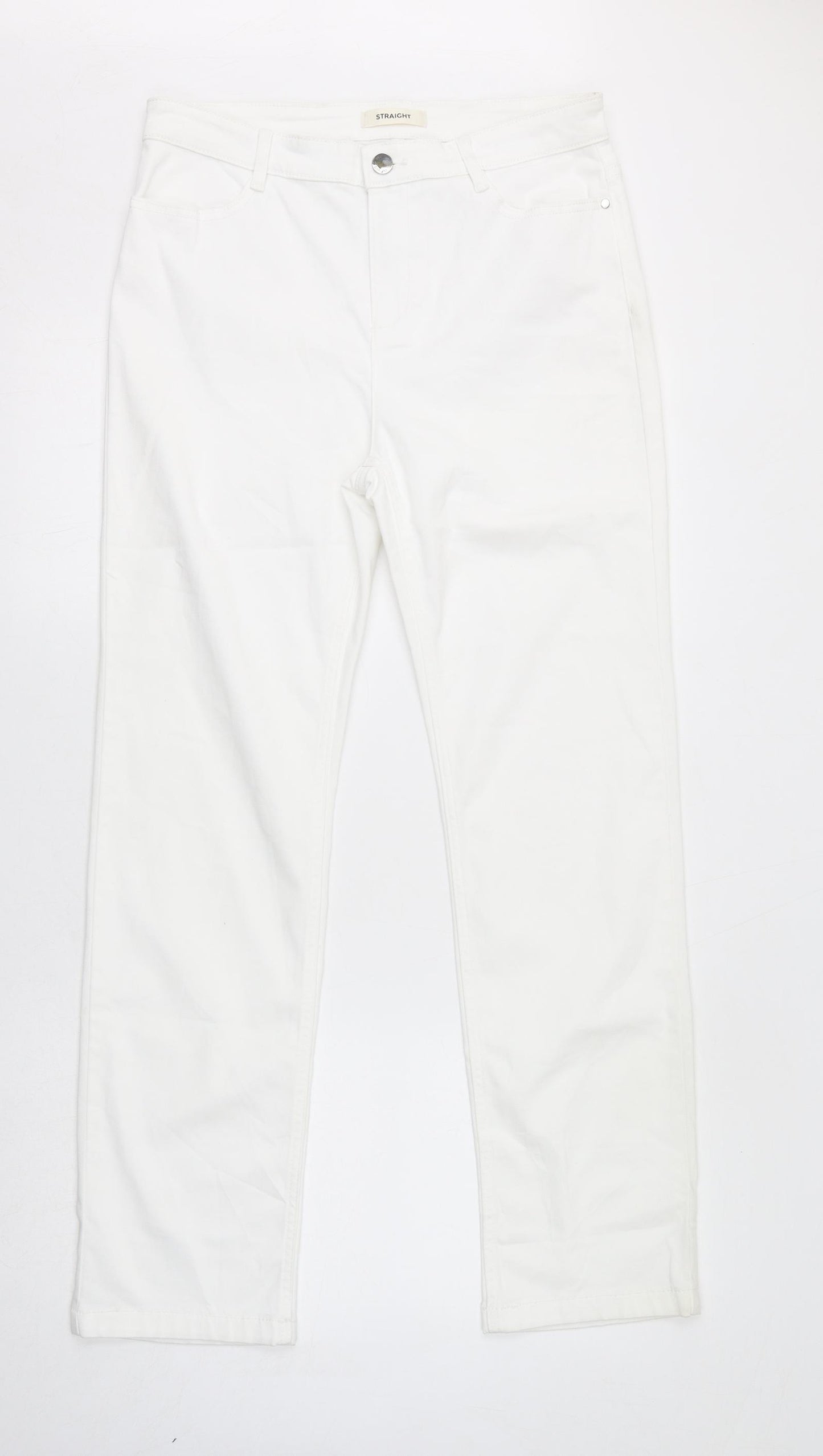 Marks and Spencer Womens White Cotton Straight Jeans Size 14 L30 in Regular Zip