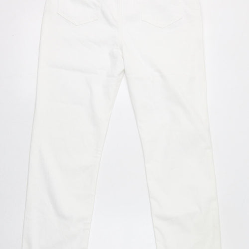 Marks and Spencer Womens White Cotton Straight Jeans Size 14 L30 in Regular Zip