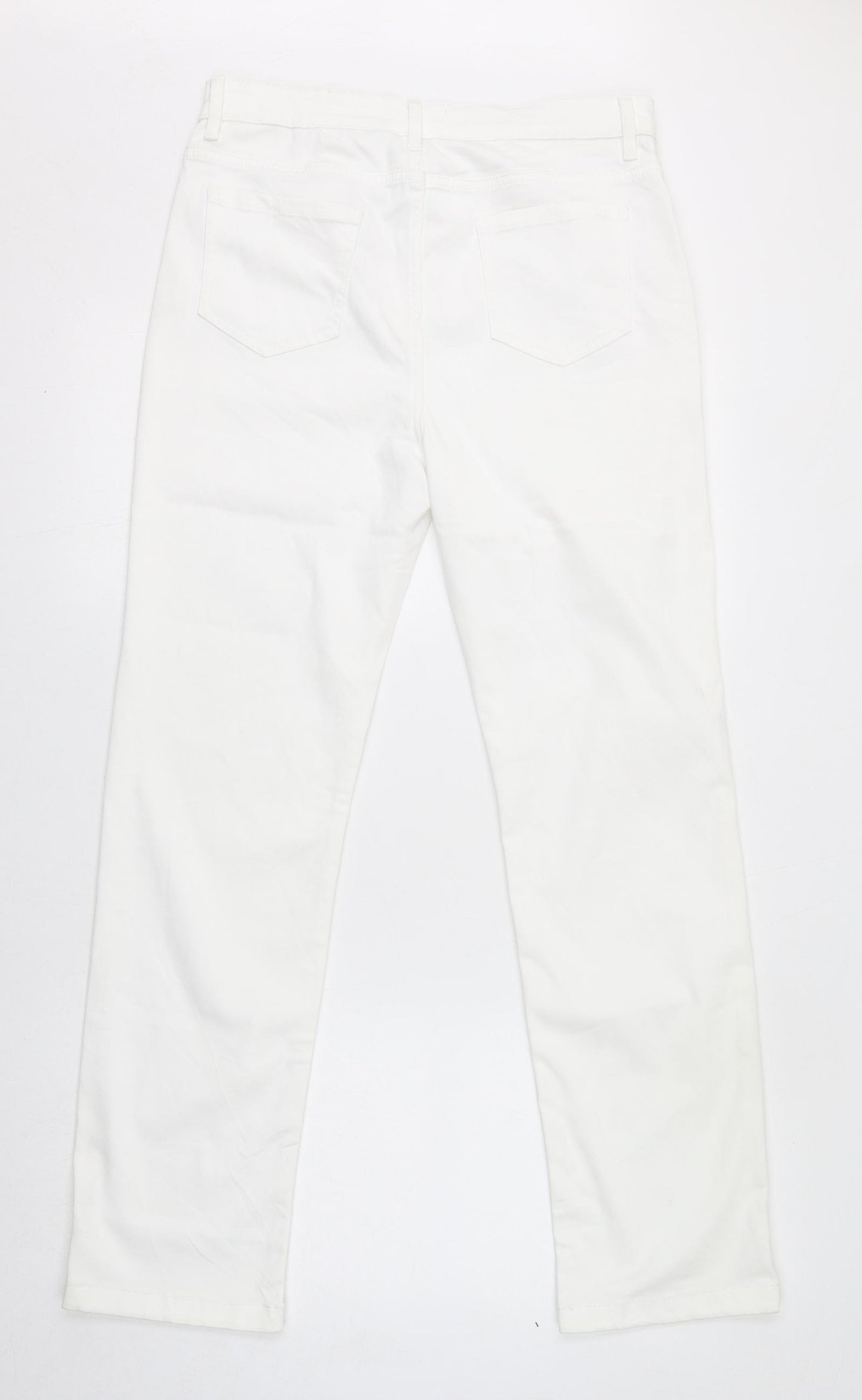 Marks and Spencer Womens White Cotton Straight Jeans Size 14 L30 in Regular Zip