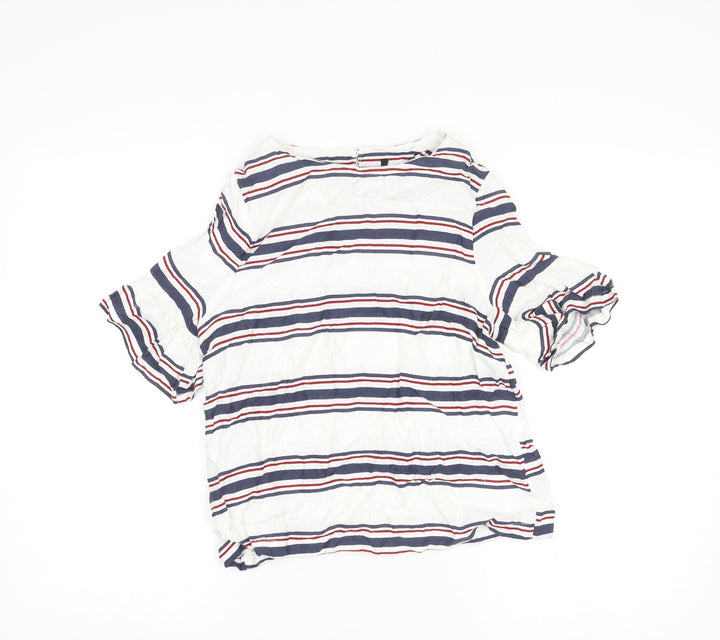 New Look Womens Multicoloured Striped Viscose Basic Blouse Size 8 Round Neck