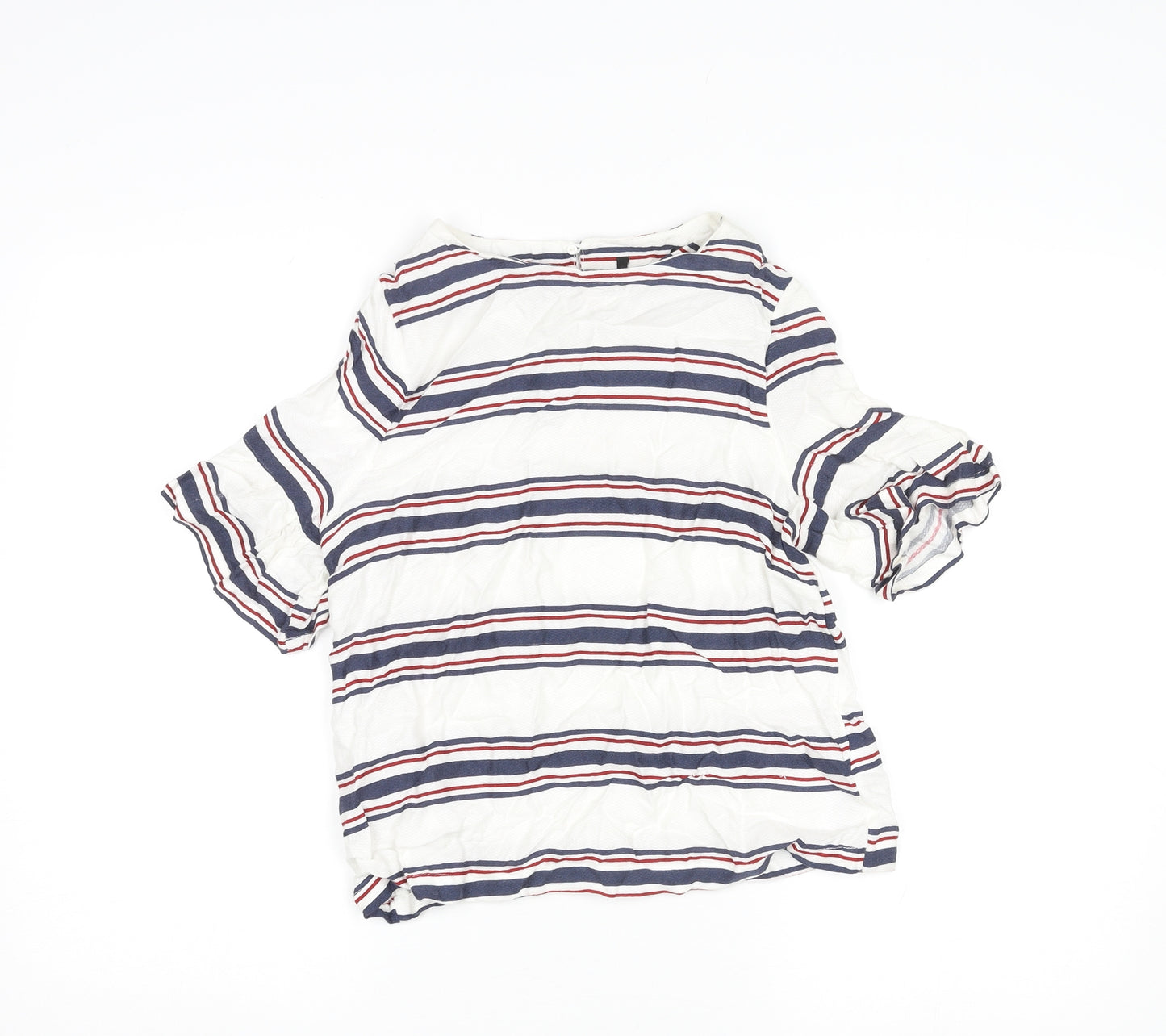 New Look Womens Multicoloured Striped Viscose Basic Blouse Size 8 Round Neck