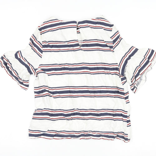 New Look Womens Multicoloured Striped Viscose Basic Blouse Size 8 Round Neck