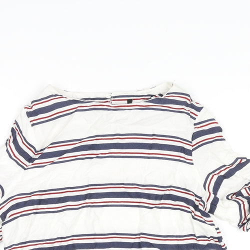 New Look Womens Multicoloured Striped Viscose Basic Blouse Size 8 Round Neck